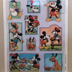 Stickers vintage des années 80, 90, feuille d'autocollants des partenaires de danse, marque de fabrique de Mickey et Minnie