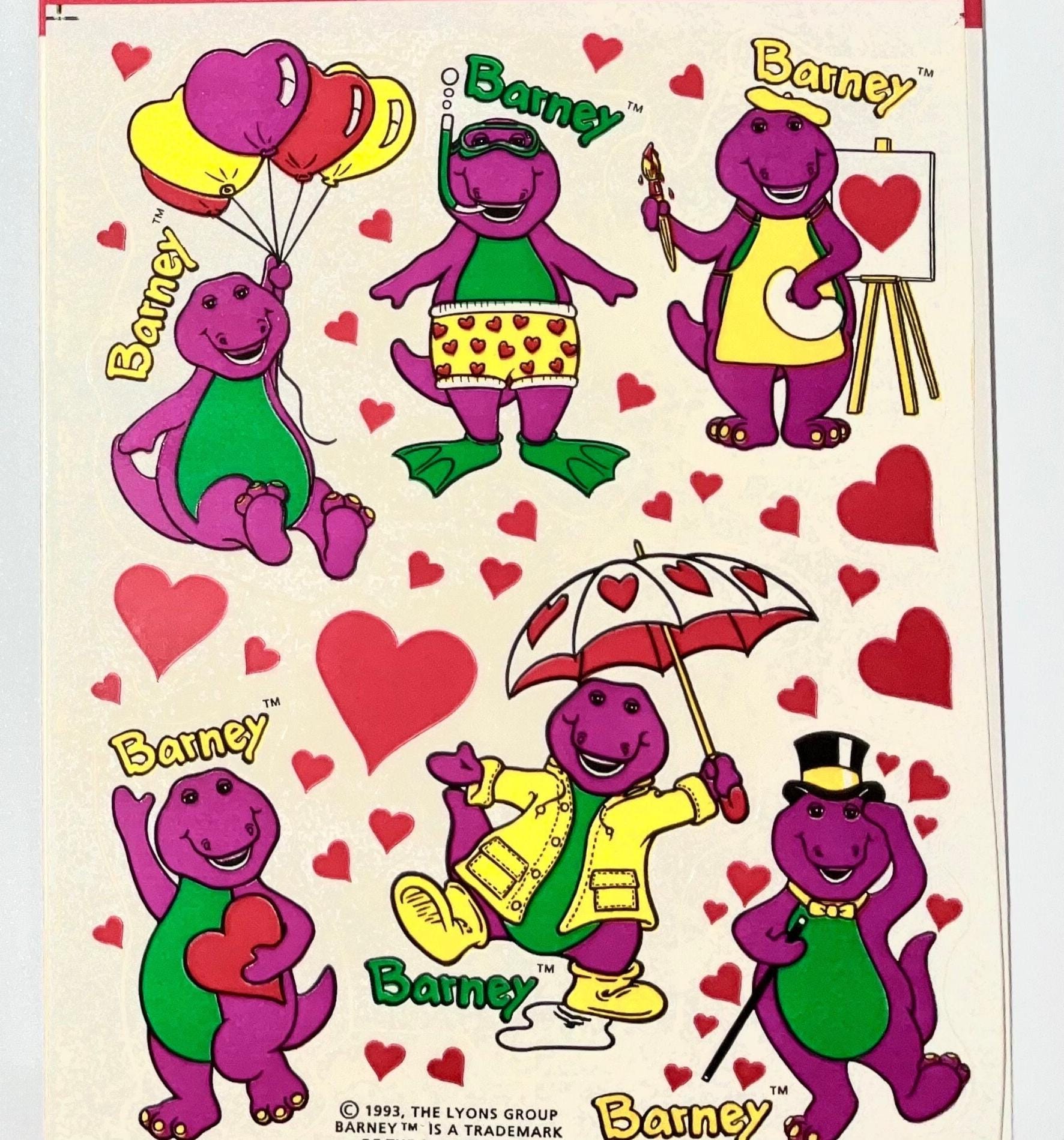 Vintage 1990s Hallmark Barney the Purple Dinosaur with Balloons Single Sticker Sheet, Scuba Diver, Artist *FLAW
