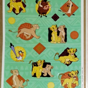 vintage années 1980 années 1990 années 2000 feuille d'autocollants unique Hallmark Le Roi Lion, Simba, Nala, cicatrice, films Disney