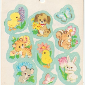 1980s 1990s 2000s Vintage Sticker Sheet by Redi-Stix, Cute Animals & Flowers, #22-01341