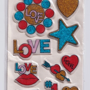 Stickers gonflés scintillants sur le thème de l'amour vintage des années 1980 - un paquet, la décoration est déconnectée