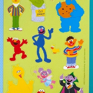 2013 Sesame Street Sticker Sheet, Cookie Monster, Elmo, Oscar, Big Bird, Characters