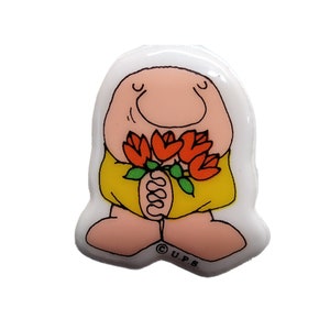 Autocollant Puffy vintage des années 1980 des années 1990 - Ziggy avec un bouquet de fleurs (tulipes oranges) - Sur le dos garni d’origine