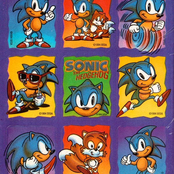 1990s Sonic the Hedgehog Vintage Sticker Sheet by Gibson - Rare! c. 1994. Video Game, SEGA