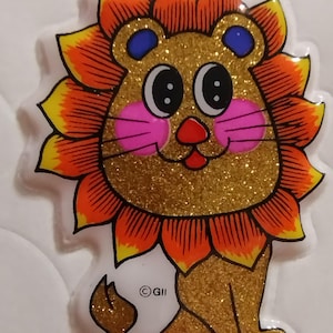 Sticker gonflé vintage Gordy Sparkly Glitter Gold Lion Cub des années 1980, grand sticker -- Tellement mignon ! Marque déposée, support original