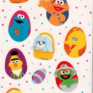 Vintage 2001 Sesame Street Single Sticker Sheet of Elmo, Cookie, Bert, Ernie, and Big Bird by American Greetings, Easter, Rare