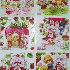 Lot de 6 carrés d'autocollants Strawberry Shortcake, Lion des sables, 1980s Clothes on Doll
