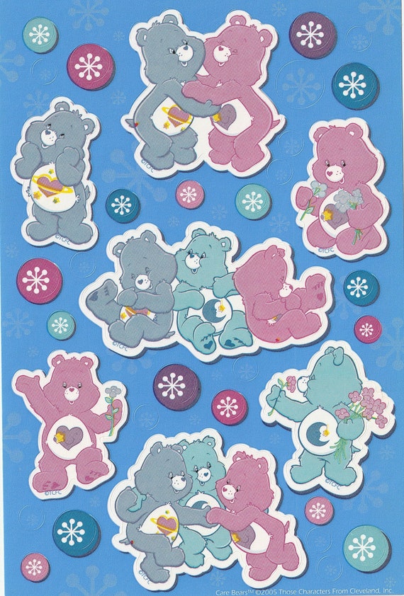 Blue Care Bears Sticker Sheet 2000's 1980s 1990s Vintage Etsy
