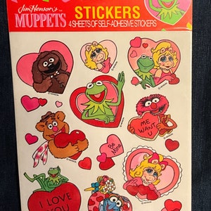 Vintage 1980s 1990s American Greetings Single Sticker Sheet, Muppets Valentine’s, Kermit and Miss Piggy, Animal, Gonzo, Fozzy - Very Rare!