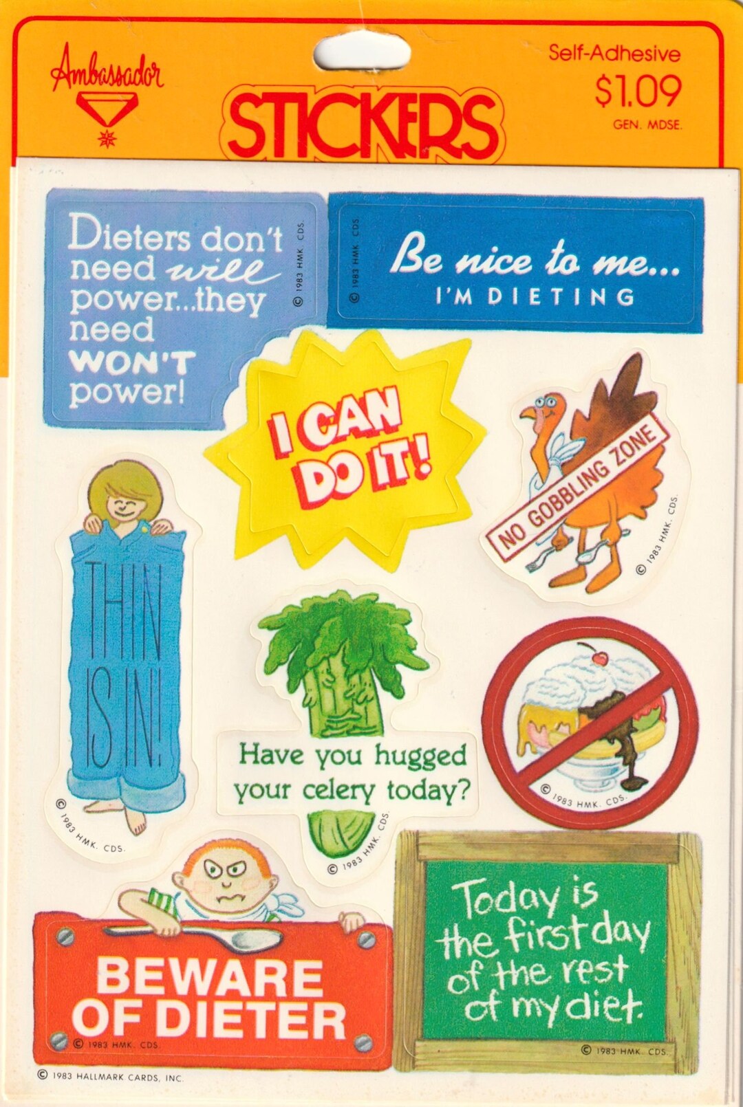 1980s 1990s Vintage Hallmark Rare Sticker Sheet, Dieter Encouragement ...