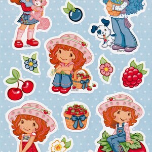 Feuille d'autocollants vintage Charlotte aux fraises, inspiré des années 1980, muffin aux myrtilles c. 2006