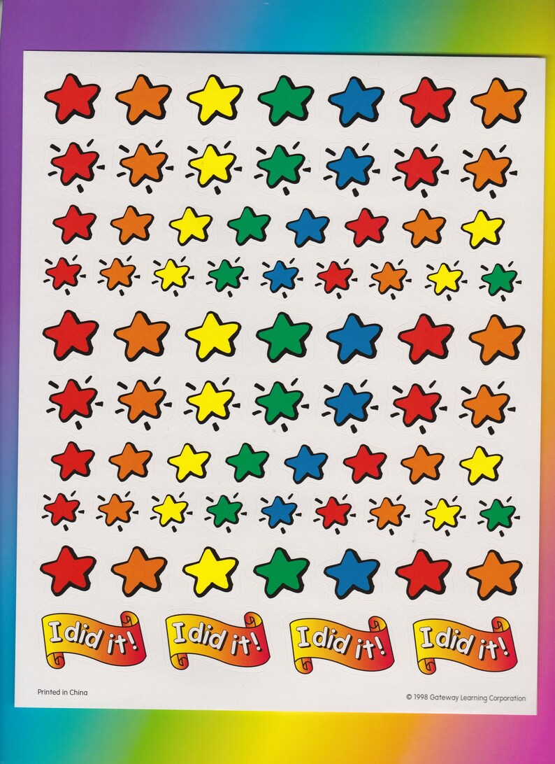 primary color reward star stickers rainbow assorted hooked