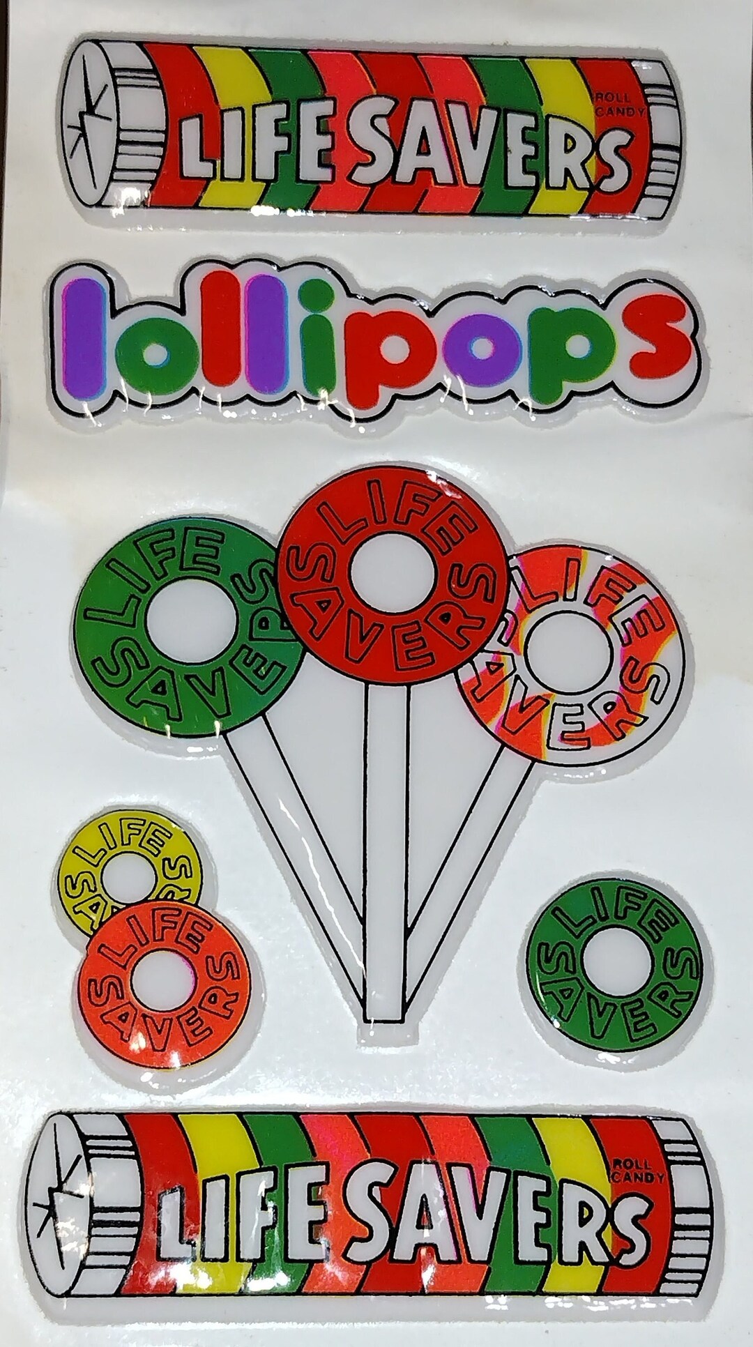 1980s Vintage Puffy Stickers, Lifesavers Roll Candy and Cream Savers