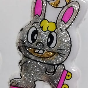 Autocollant gonflé scintillant vintage lapin de patinage à roulettes des années 1980, 1990, 2000, support original