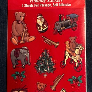 Cartes Carlton vintage des années 1980 et 1990 / AGC vacances Noël feuille d'autocollants unique, vieux monde père Noël, ours en peluche, jouets anciens