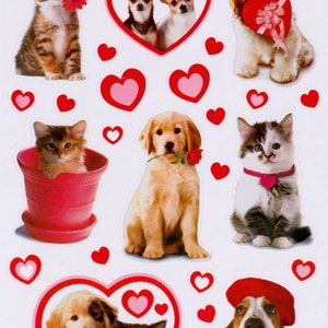Feuille d'autocollants américains vintage des années 2000 avec des chiens, des chats, des chiots, des chatons, des photos réalistes