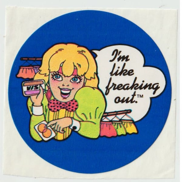 Set of 3 - 1980s Vintage Valley Girl Stickers, Rare - Lingo - Set of 3 Round Stickers