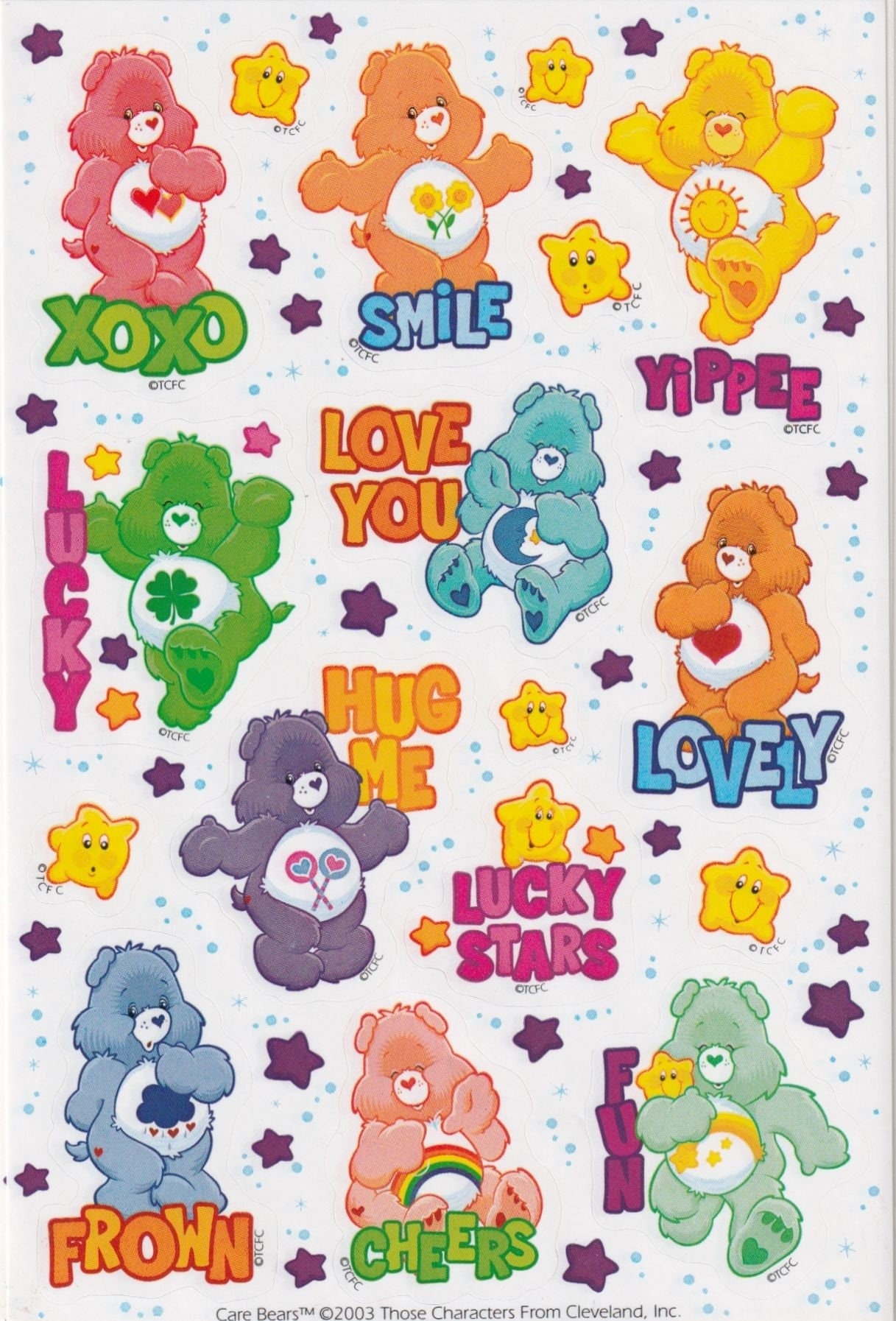 Vintage 1980s 1990s 2000s American Greetings Care Bears Sticker Sheet, Very  Rare from 2003, XOXO, Smile, Yippee, 1 Sheet