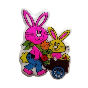 Sticker gonflé vintage papa et bébé néon de Pâques rose néon des années 1980, 1990, 2000, rare et restauré