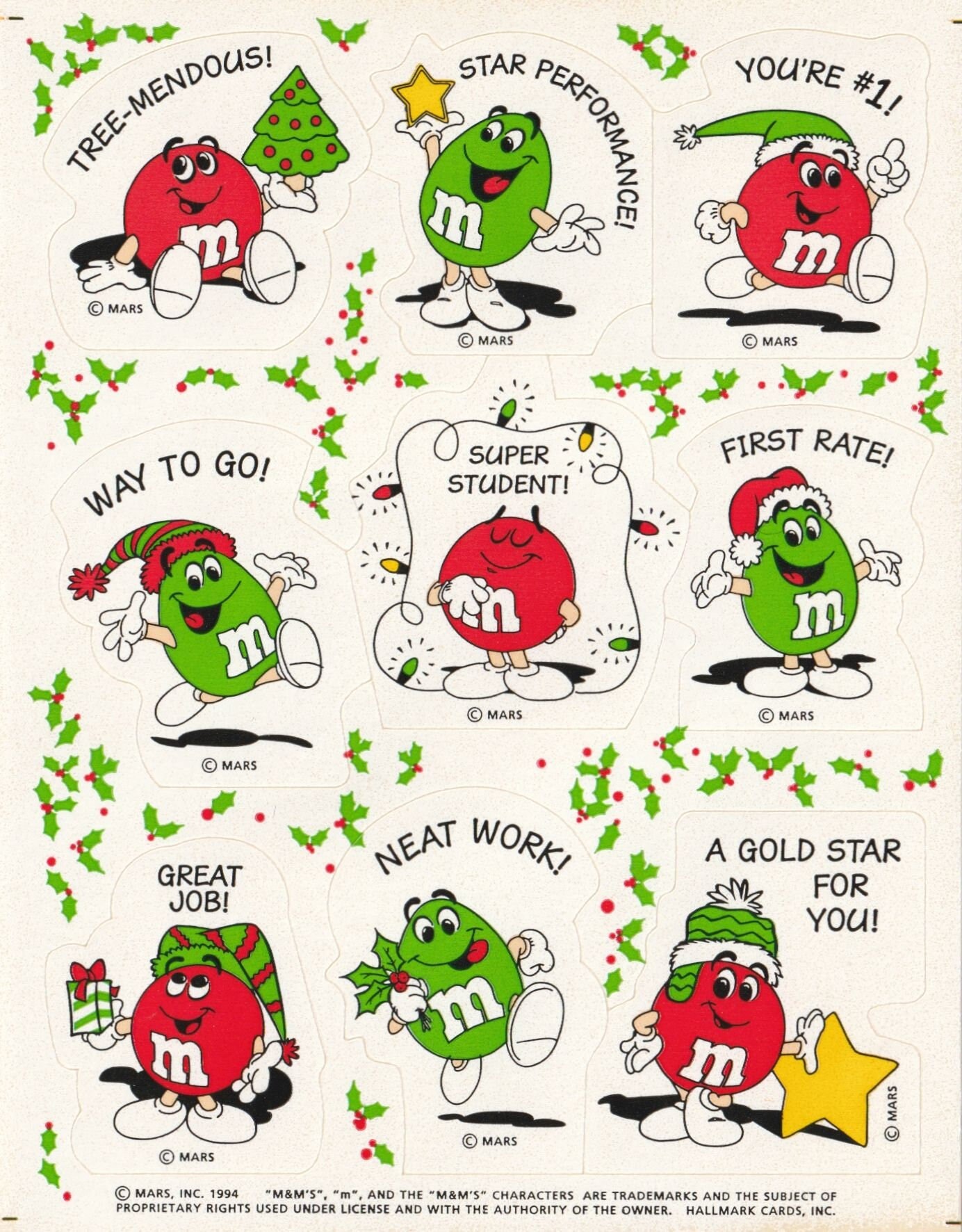Vintage 1980s 1990s 2000s Sticker Sheet, M&ms Chocolate Candies