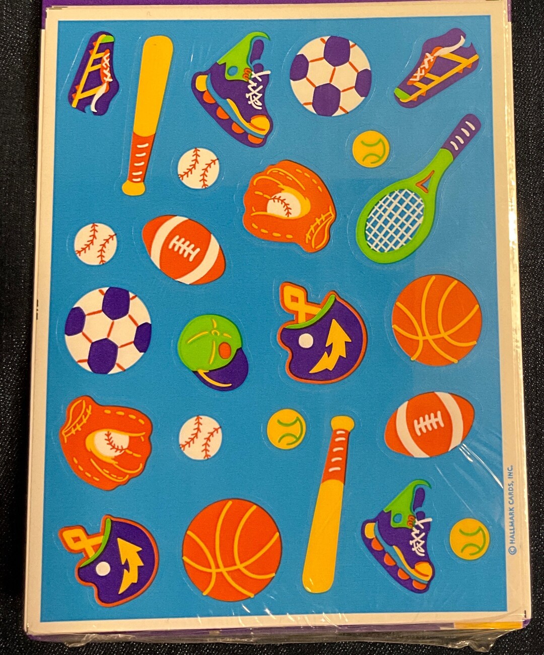 1980s Vintage Stickers, Hallmark Blue Background Sports Equipment/balls ...