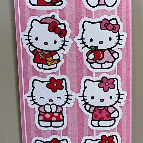 Vintage 1980s 1990s 2000s Hello Kitty Sticker Sheet, Sanrio/DesignWare (AGC) 2003, Pink Striped Strip