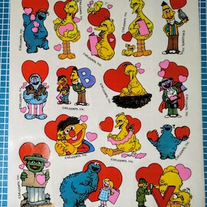 Vintage 1980s Gibson Greetings Sesame Street Sticker Sheet, Characters, Valentine&#39;s, Love, Rare Non-Faded Copy