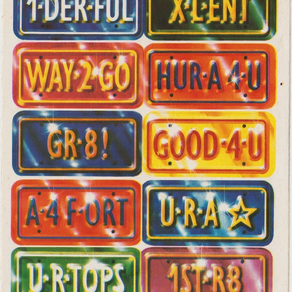 Vintage 1980s 1990s 2000s Sticker Sheet by Hallmark, Vanity License Plates for Cars/Trucks Reward Sticker