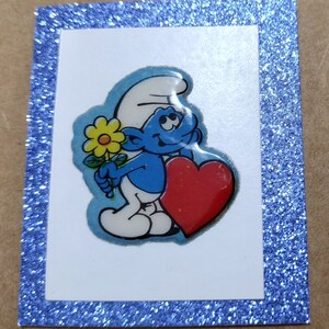 Schtroumpf vintage des années 1980 1990 2000 avec un autocollant Heart Puffy, rare et restauré