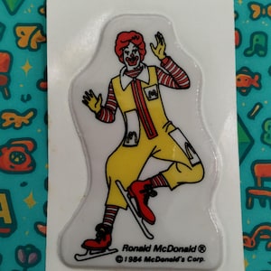 Vintage Stickers, 1980s McDonalds Puffy Ronald McDonald Character 1984, Fast Food Advertising, Happy Meal Nostalgia, Food, Ice Skating