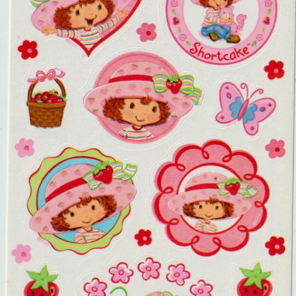 2003 Vintage Strawberry Shortcake Berry Cool Sticker Strip-Y2K, 1980s 1990s Vintage Inspired Nostalgia, American Greetings, AGC, White Strip