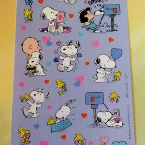 Feuille d'autocollants vintage des années 2000, lettres d'amour, boîte aux lettres, coeurs, Saint-Valentin, Happy Mail, SWAK