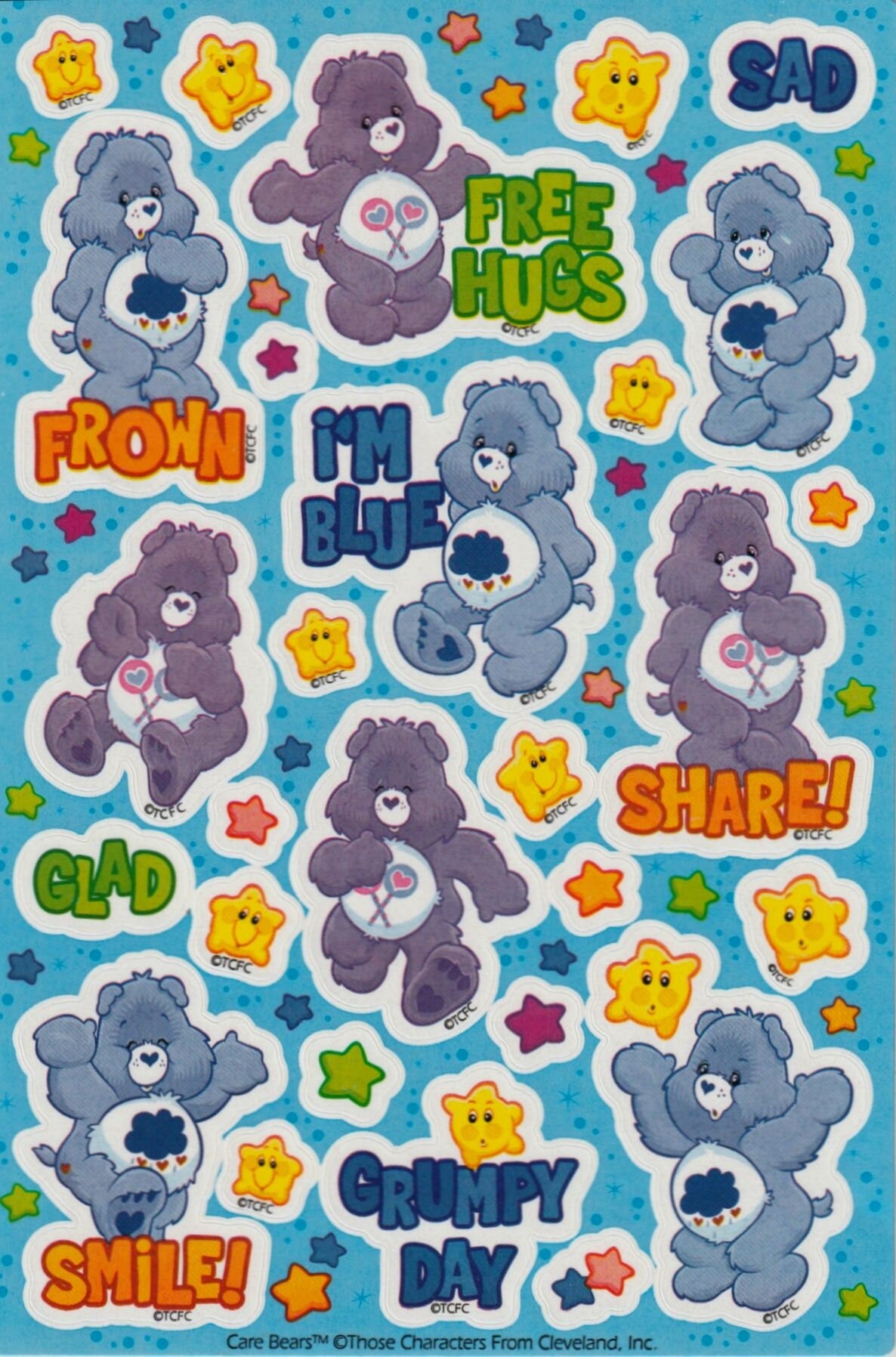 Vintage 2000s Care Bears Sticker Sheet Grumpy Bear