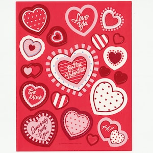 Autocollants vintage des années 1980, Feuille d’autocollants Hallmark Single Valentine, Amour, Cœurs, Soyez à moi, Soyez ma Saint-Valentin