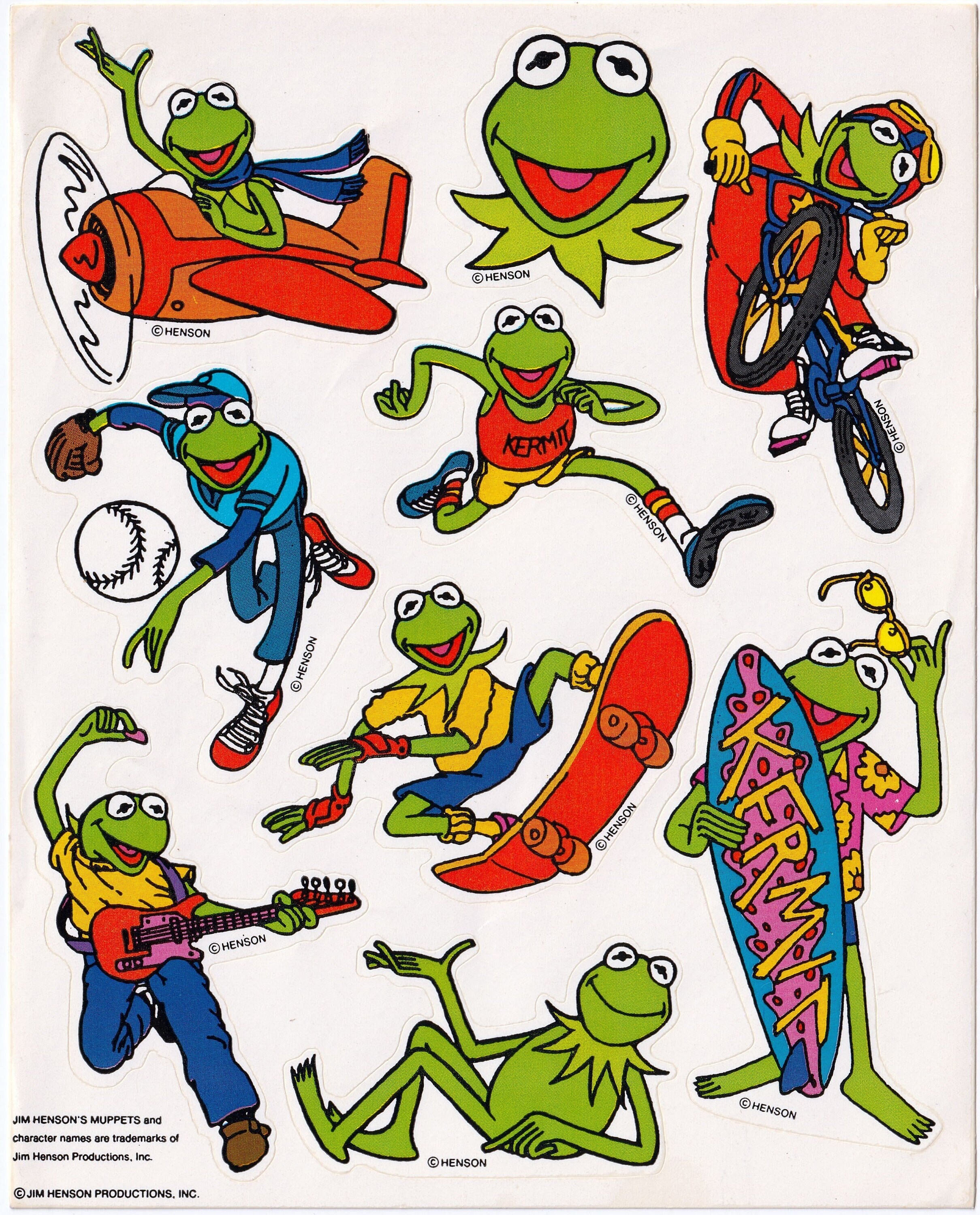 Vintage 1980s 90s Sticker Sheet: Jim Henson Muppets Kermit
