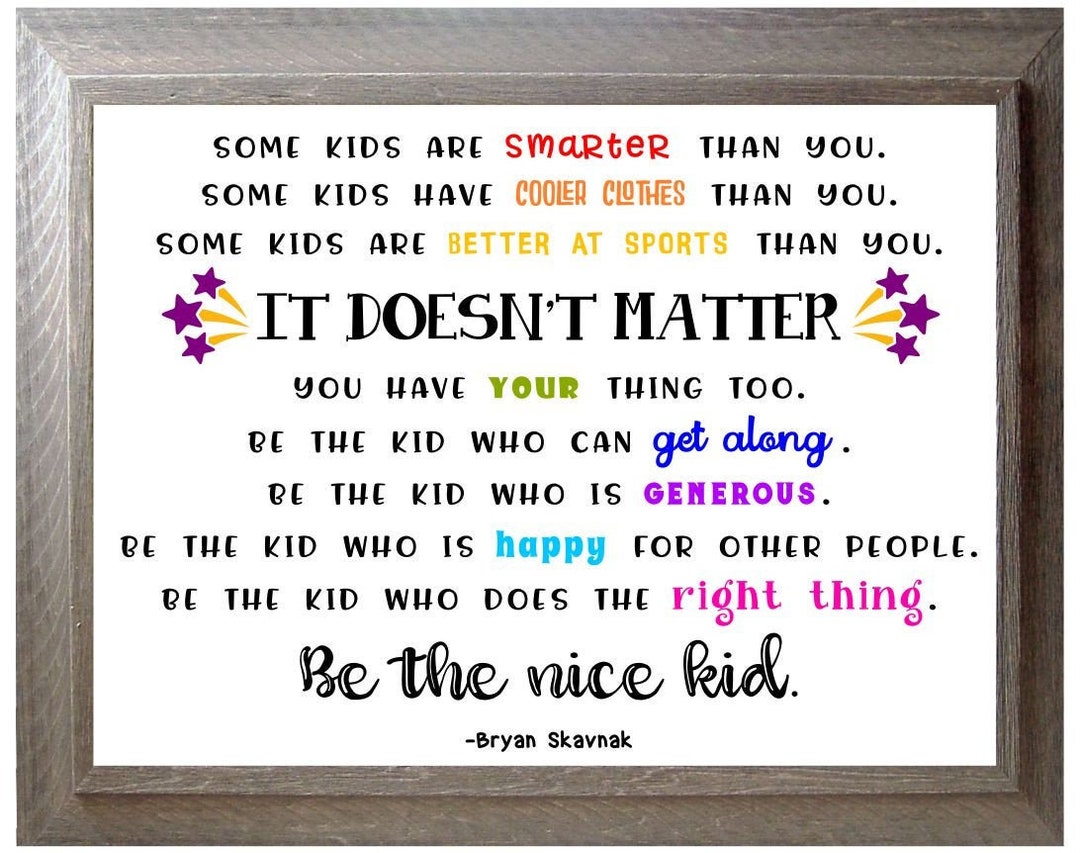 Printable Be the Nice Kid Poem Quote PDF/PNG Sign, Positive Classroom ...