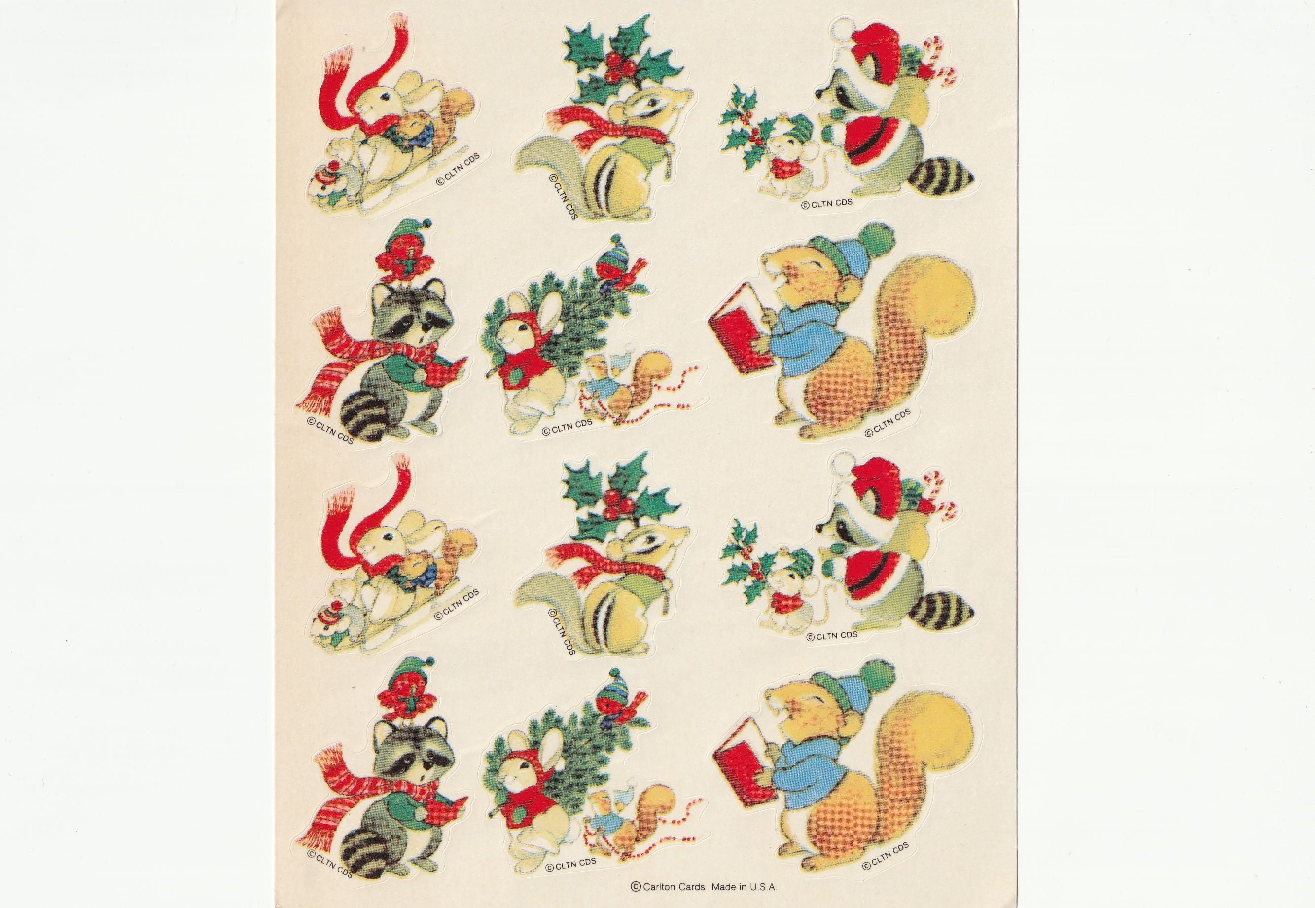 Vintage 80’s American Greetings Christmas Woodland Creatures Sticker Sheet 