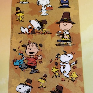 Vintage 1980s 90s 2000s Sticker Sheet: Hallmark Peanuts, Charlie Brown, Snoopy Sticker Sheet, Thanksgiving