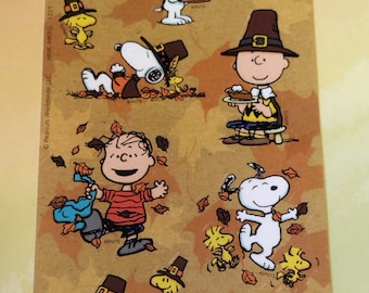 Vintage 1980s 90s 2000s Sticker Sheet: Hallmark Peanuts, Charlie Brown, Snoopy Sticker Sheet, Thanksgiving