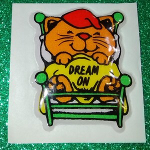 Sticker gonflé Russ Berrie vintage des années 1980, Dream On !, Kitty Cat sieste !, Super Stick-Ons,