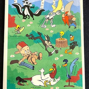 Vintage des années 1980 des années 1990 des années 2000, feuille d'autocollants de marque, feuille d'autocollants de personnages de Looney Tunes - Rare