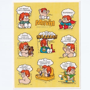 Vintage 1980s Hallmark Marvin the Adult Baby Sticker Sheet by Field Enterprises, Marvin Cartoon Strip, 1982