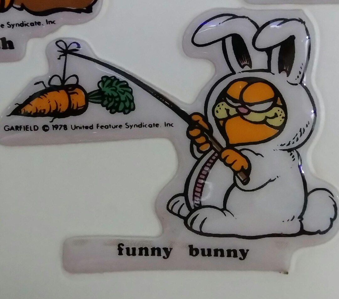 1980s Vintage Garfield the Cat Puffy Sticker, Funny Bunny - Garfield as ...
