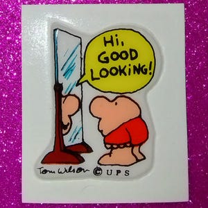 Sticker gonflé vintage des années 1980 et 1990 - Salut beauté !  Ziggy regardant dans un miroir - Au dos de l'original