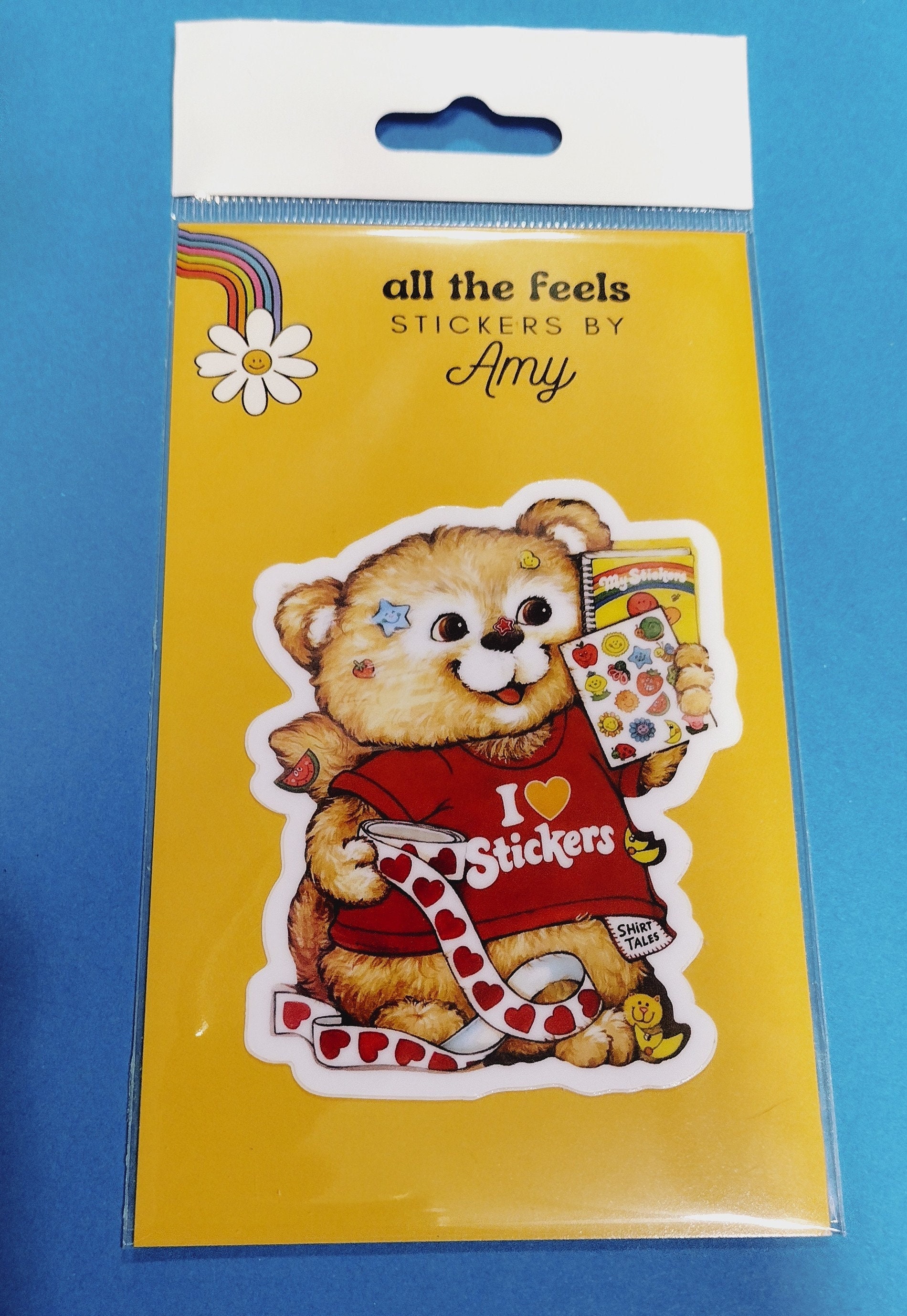 Vinyl Sticker - I Love Stickers Teddy Bear Holding Vintage Sticker Album, Gift for Sticker Collector Friend, Happy Mail, Shirt Tales