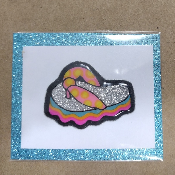 1980s Vintage Glitter Rainbow Treads Flip Flop Sandal Puffy Sticker, by Gordy - Rare and Restored