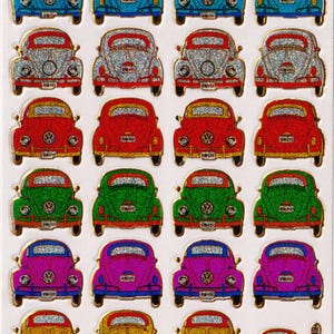 Vintage 1980s 1990s 2000s Kodak Photo Sticker Sheet, Prismatic from Vending Machine, Beetle Style Cars, Rainbow Colored