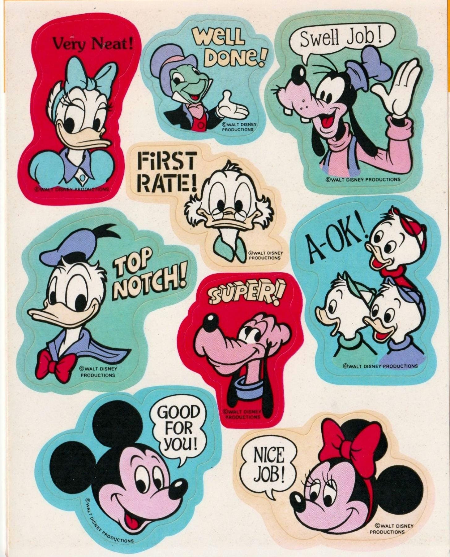 Hoja de pegatinas vintage de Mickey Mouse/Disney de Hallmark Classic, años  80, 90 y 2000, recompensa/maestro, Daisy Duck