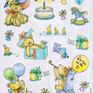 Vintage 1980s 1990s Hallmark Teddy Bears Birthday Party Sticker Sheet, Baby&#39;s 1st Birthday, One Year Old