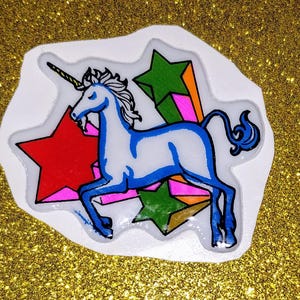 Autocollant gonflé vintage néon licorne des années 1980, 1990, 2000, rare et restauré